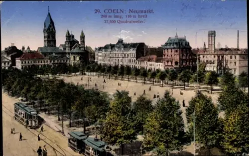 Ak Cöln Köln am Rhein, Neumarkt in  Straßenbahn, Bäume,  Gebäude