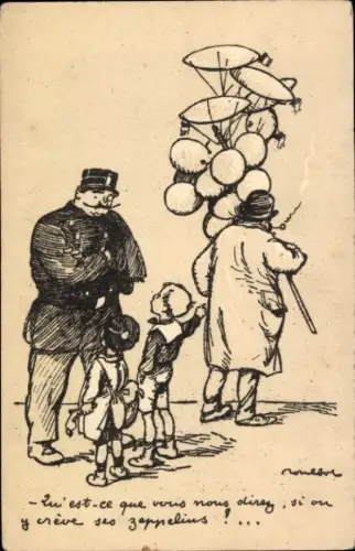 Künstler Ak Poulbot, Francisque, Kinder, Ballonverkäufer, Zeppelin