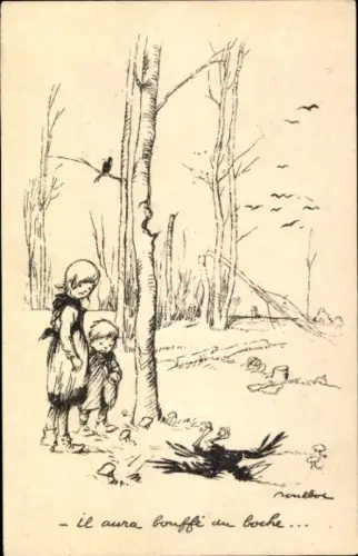 Künstler Ak Poulbot, Francisque, Kinder finden tote Krähe