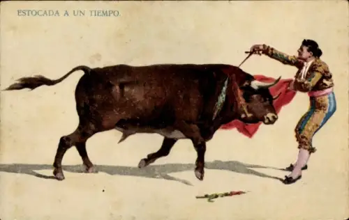 Ak Stierkampf, Torero, Roter Umhang