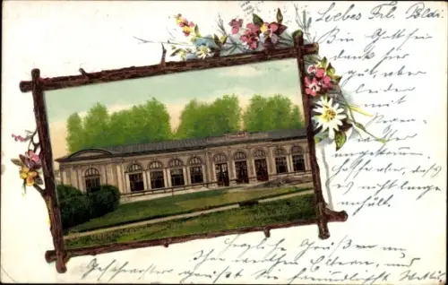 Ak Bad Hall Oberösterreich, Farbenfrohe , Blumenrahmen, Gebäude, handschriftlicher Text