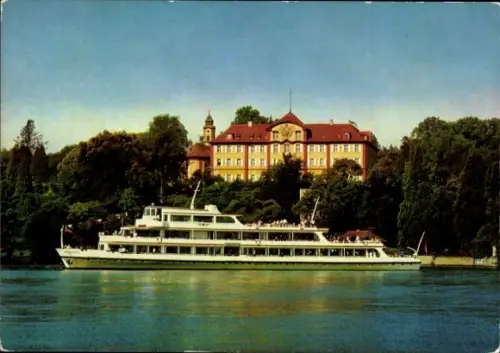 Ak Insel Mainau im Bodensee, Salonschiff München der Deutschen Bundesbahn, Deutschordensschloss