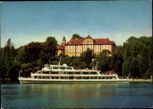 Ak Insel Mainau im Bodensee, Salonschiff München der Deutschen Bundesbahn, Deutschordensschloss