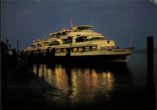 Ak Schiff München der Bodensee-Flotte auf Nachtfahrt