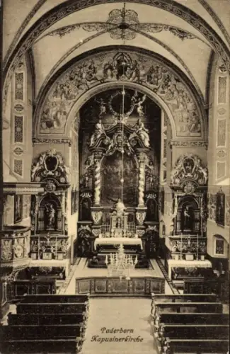 Ak Paderborn in Westfalen, Kapuzinerkirche, Innenansicht, Altar, Bänke, religiöse Kunst