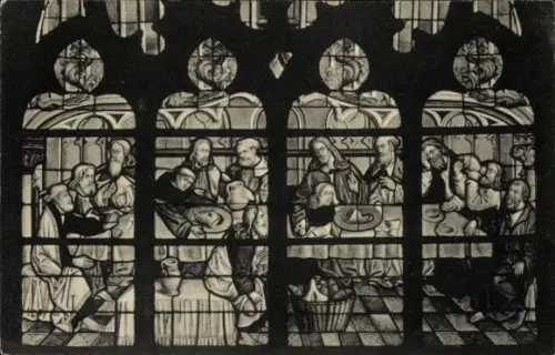 Ak Soest in Westfalen, Glasfenster, Abendmahl, 16. Jahrhundert, Wiesenkirche, Soest