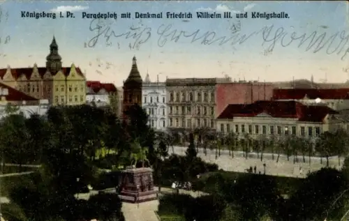 Ak Kaliningrad Königsberg Ostpreußen, Königsberg i. Pr., Paradeplatz, Denkmal Friedrich Wilhelm I