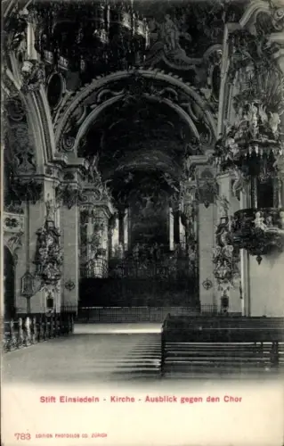 Ak Einsiedeln Kanton Schwyz Schweiz, Stift  Kirche, Ausblick gegen den Chor, Innenansicht