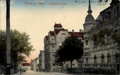 Ak Riesa an der Elbe Sachsen, Riesa a. Elbe, Pausitzer Straße, Häuser, Bäume, 