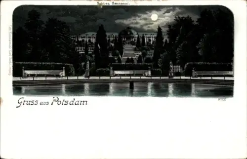 Litho Potsdam, Schloss Sanssouci bei Nacht