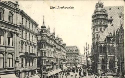 Ak Wien 1 Innere Stadt,  Stephansplatz, Straßenansicht,  Gebäude, Menschenmenge