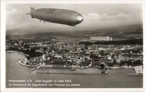 Ak Friedrichshafen am Bodensee, Fliegeraufnahme, Graf Zeppelin, Zeppelinwerft