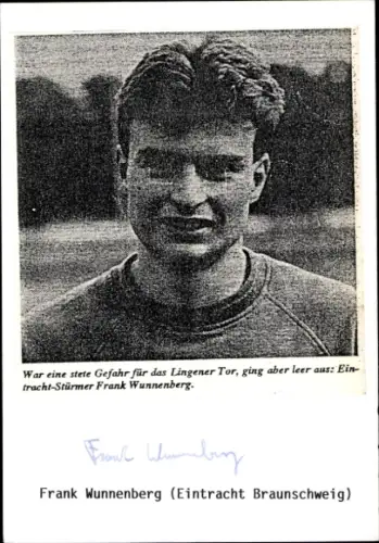 Autogrammkarte Fußballer Frank Wunnenberg, Eintracht Braunschweig, Autogramm
