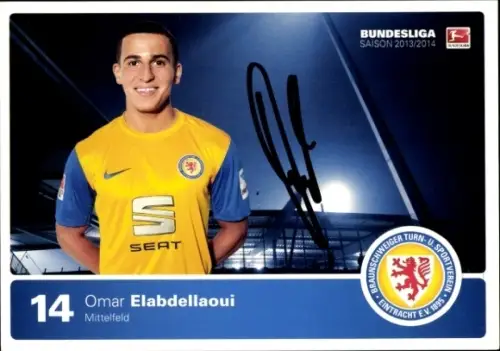 Autogrammkarte Fußballer Omar Elabdellaoui, Eintracht Braunschweig, Autogramm