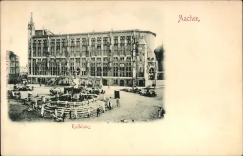 Ak Aachen, Rathaus, Brunnen