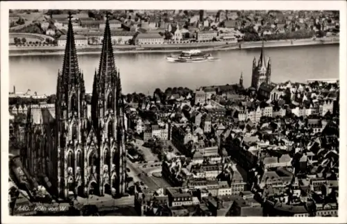 Ak Köln am Rhein, Luftbild der Stadt, Dom