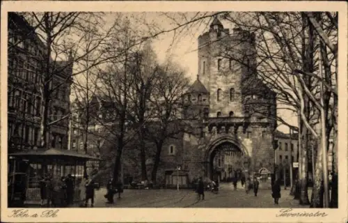 Ak Cöln Köln am Rhein, Kölner Tor, Bäume, Menschen, Straßenbahn,  