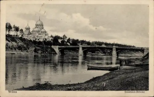 Ak Vilnius Wilna Litauen,  Swerinez-Brücke, Fluss, Boot
