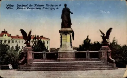 Ak Vilnius Wilna Litauen, Denkmal der Kaiserin Katharina II,  Statuen, Adler