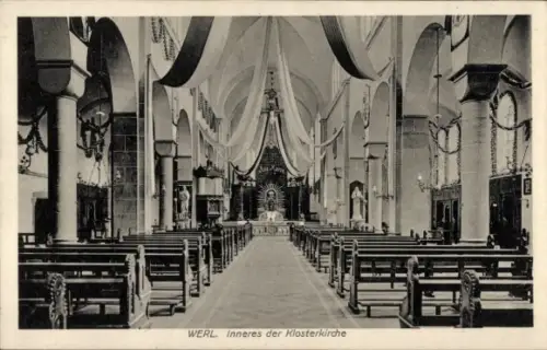 Ak Werl in Westfalen, Inneres der Klosterkirche, Bänke, Altar, Dekoration, Werl