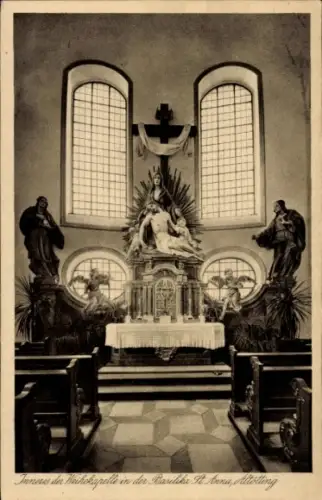 Ak Altötting in Oberbayern, Inneres der Waihekapelle, Altar, Statuen, Fenster