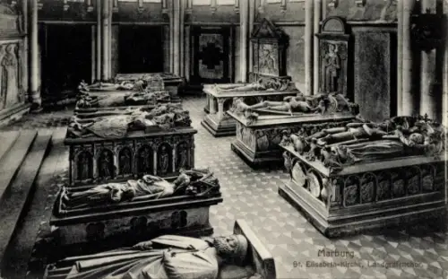 Ak Marburg an der Lahn, St. Elisabeth-Kirche, Landgrafenchor, mehrere Grabstätten,  Darstellung