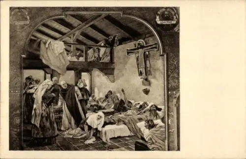 Ak Marburg an der Lahn, St. Elisabeth und ihr geistlicher Zuchtmeister Konrad von Marburg, Uni Aula