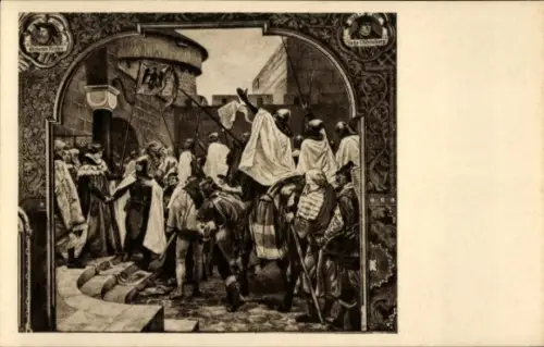 Ak Marburg an der Lahn, Kaiser Friedrich II. entläßt Preußen ziehende Deutsch Ordensritter, Uni Aula