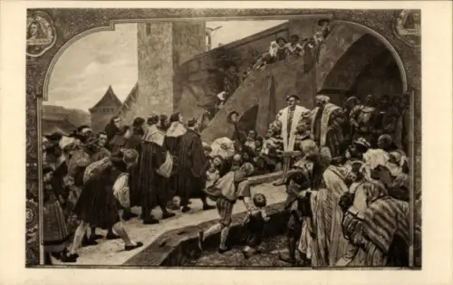 Ak Marburg an der Lahn, Einzug der Reformatoren, Philipp der Großmütige, Menschenmenge,  Szene