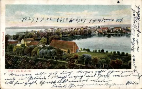 Ak Ratzeburg im Herzogtum Lauenburg,  Landschaft, Wasser, Bäume,  von J. Weinhard