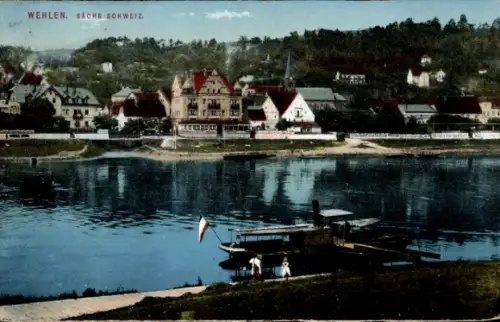 Ak Wehlen Sächsische Schweiz, Partie an der Elbe, Teilansicht