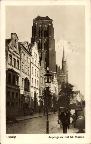 Ak Gdańsk Danzig,  Jopengasse, St. Marien,  Gebäude, Straßenansicht