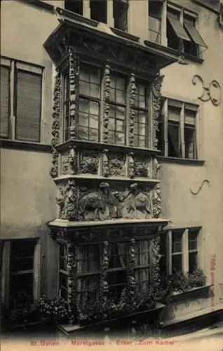 Ak St. Gallen Stadt Schweiz, Erker "Zum Kamel",  Marktgasse,  Fassade