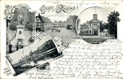 Ak Rheine in Westfalen, Kriegerdenkmal, Emsbrücke, Marktplatz, Postamt