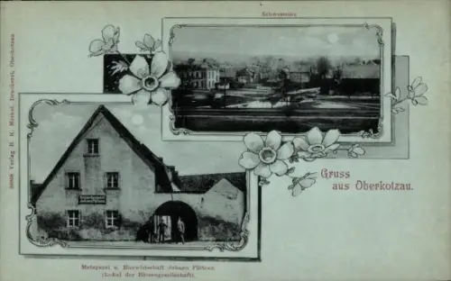 Ak Oberkotzau an der Saale, Metzgerei u. Bierwirtschaft Johann Püttner, Schwessnitz, Gruss aus Ob