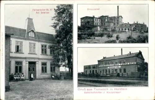 Ak Tornesch in Holstein, Fernsprecher No. 47, Am Uetersen, Brennerei, Gruß aus Tornesch in Holste