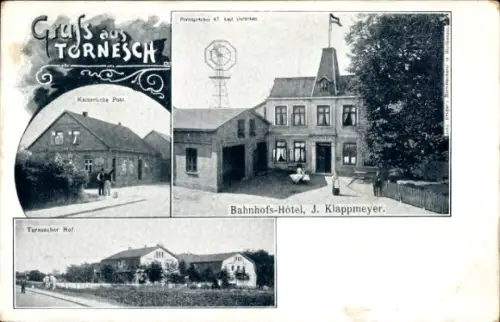 Ak Tornesch in Holstein, Bahnhofs-Hotel, Ternescher Hof, Kaiserliche Post,  Gebäude