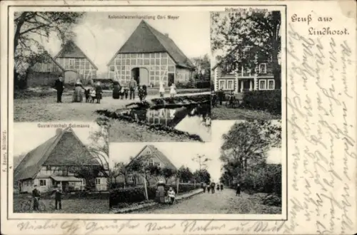 Ak Lindhorst im Kreis Schaumburg, Kolonistwarenhandlung, Gastwirtschaft, Hofbesitz,  Menschen