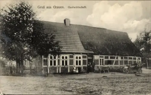 Ak Grauen Appel in Niedersachsen, Gastwirtschaft, Text 'Gruß aus Grauen', Pferd und Wagen sichtba