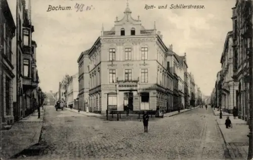 Ak Bochum im Ruhrgebiet,  Rott- und Schillerstraße,  Gebäude, Straßenansicht