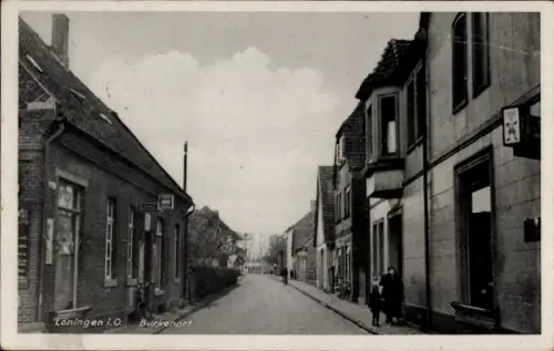 Ak Löningen Oldenburger Münsterland, Straße in  Burkenort, Häuser, Personen, 