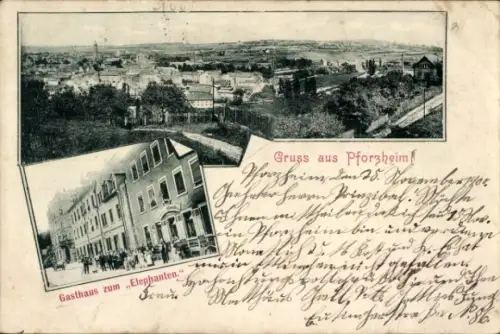 Ak Pforzheim im Schwarzwald, Gasthaus zum Elephanten, Stadtansicht  Gruss aus Pforzheim