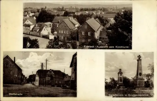 Ak Riestedt Sangerhausen Südharz,  Dorfstraße, Gefallenendenkmal, Aussicht vom Kirchturm