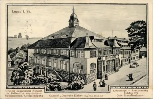 Ak Lugau im Erzgebirge,  neuer Konzert- und Ballsaal, Gasthof Deutsche Eiche, Paul Wunderlich