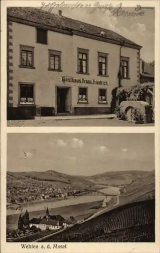 Ak Wehlen Bernkastel Kues an der Mosel, Gasthaus Franz Friedrich,  Landschaft mit Weinbergen
