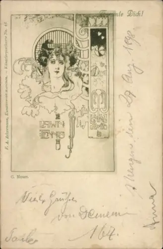 Jugendstil Künstler Ak Coloman Moser, Tummle Dich, Frauenbildnis, Lawn Tennis