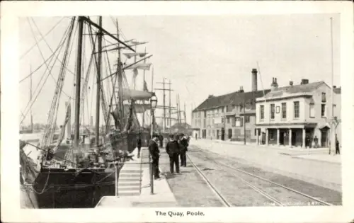 Ak Poole South West England, Kai, Segelschiffe