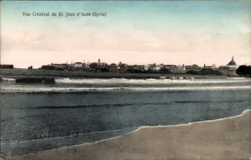 Ak Acre Akkon Israel, Blick auf die Stadt und den Strand