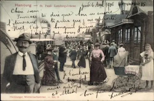 Ak Hamburg Mitte St. Pauli, Landungsbrücken, Passanten, Kinderwagen