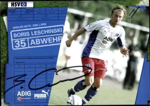 Autogrammkarte Fußballer Boris Leschinski, Hamburger SV, Autogramm